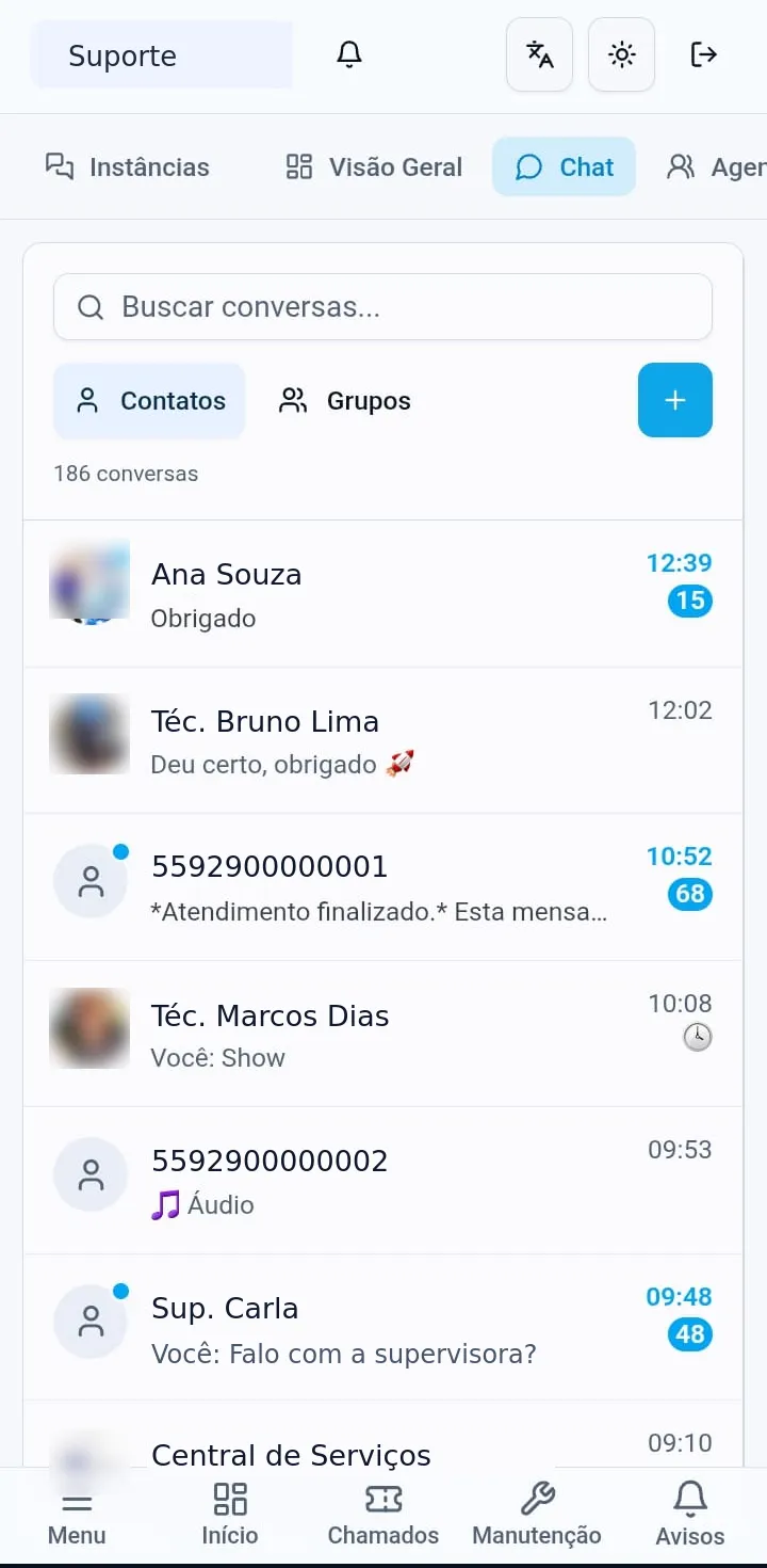 Lista de conversas de WhatsApp no celular