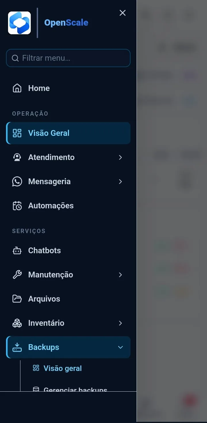 Menu lateral do OpenScale no celular